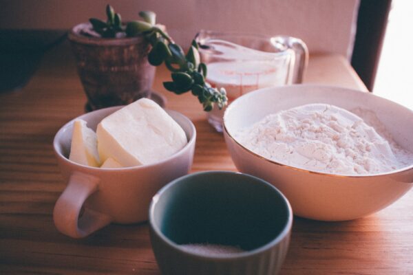 white ceramic bowl with flour